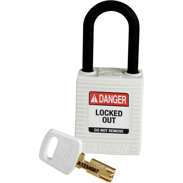 Brady Safekey Lockout Padlock Nylon White 1.5" Plastic - NYL-WHT-38PL-KD