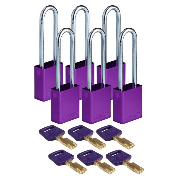 Brady Safekey Lockout Padlock Aluminum Purple 3.0 - ALU-PRP-76ST-KA6PK