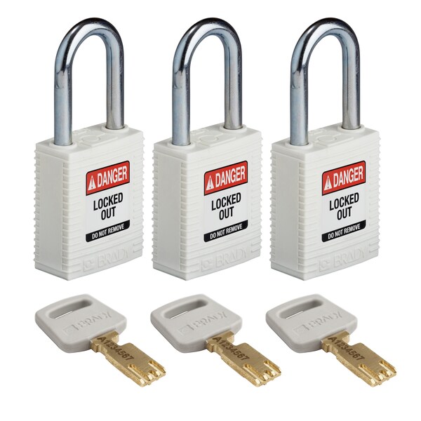 Brady Safekey Lockout Padlock Nylon White 1.5" St - NYL-WHT-38ST-KA3PK