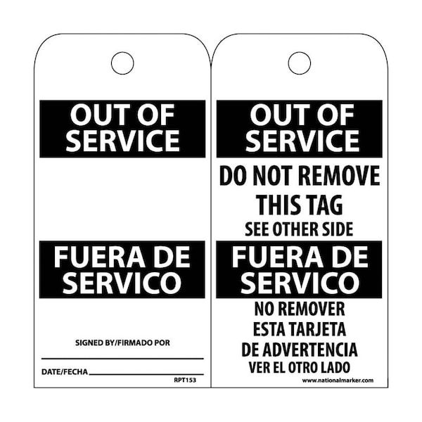 Nmc Out Of Service Bilingual Tag, Pk25 - RPT153