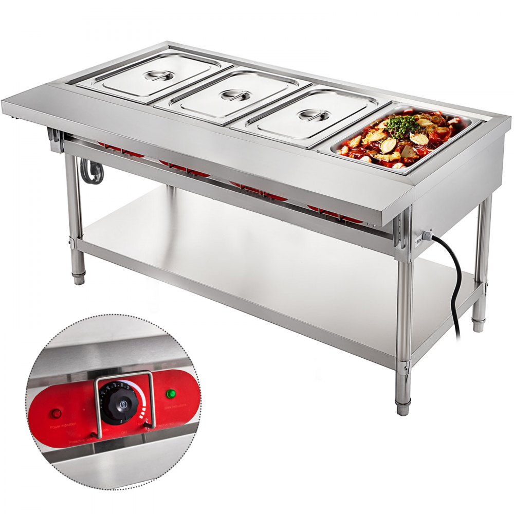 VEVOR Steam Table Food Warmer 4 Pot Steam Table Food Warmer 18 Quart/Pan with Lids with 7 Inch Cutting Board Commercial Electric Food Warmer Bain Marie Buffet Steam Serving Counter 110V 2000W - CJRT4G2000W000001V1