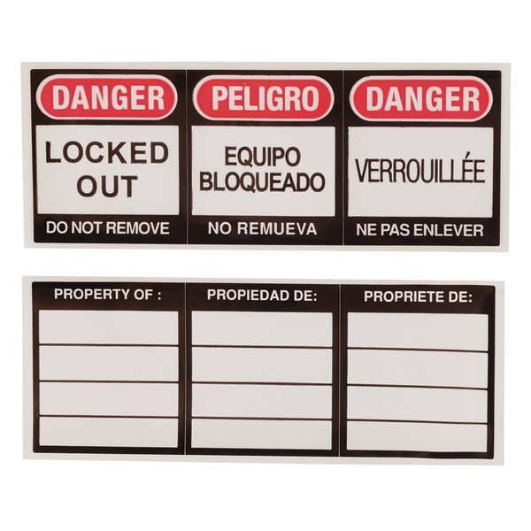 Brady Lockout Label, Danger/Peligro, Vinyl, 3 in Width, 1 1/8 in Height, Write On Surface: No , 6 PK - 51379