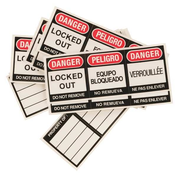 Brady Lockout Label, Danger/Peligro, Vinyl, 3 in Width, 1 1/8 in Height, Write On Surface: No , 6 PK - 51379