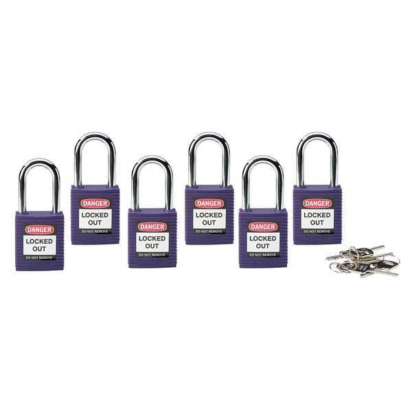 Brady Lockout Padlock, KA, Purple, 1-3/4"H, PK6 - 118952