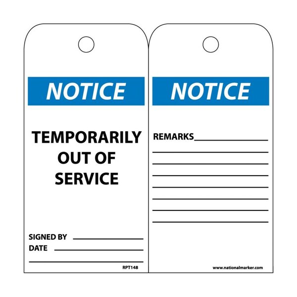 Nmc Notice Temporarily Out Of Service Tag, Pk25 - RPT148
