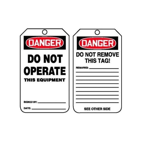 Accuform Safety Tags, DANGER DO NOT OPERATE THIS EQUIPMENT, 5.75in x 3.25in, PF-Cardstock, 25PK - MDT218CTP