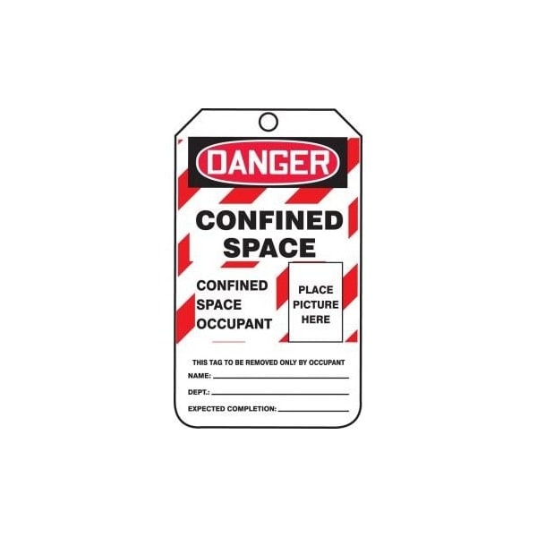 Accuform Safety Tags, DANGER CONFINED SPACE, 5.75in x 3.25in, RP-Plastic, 5PK - TCS318PTM