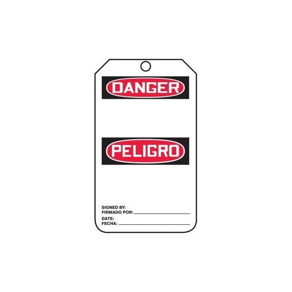 Accuform Bilingual Spanish Safety Tags, DANGER BLANK, 5.75in x 3.25in, HS-Laminate, 25PK - SBMDT260LTP
