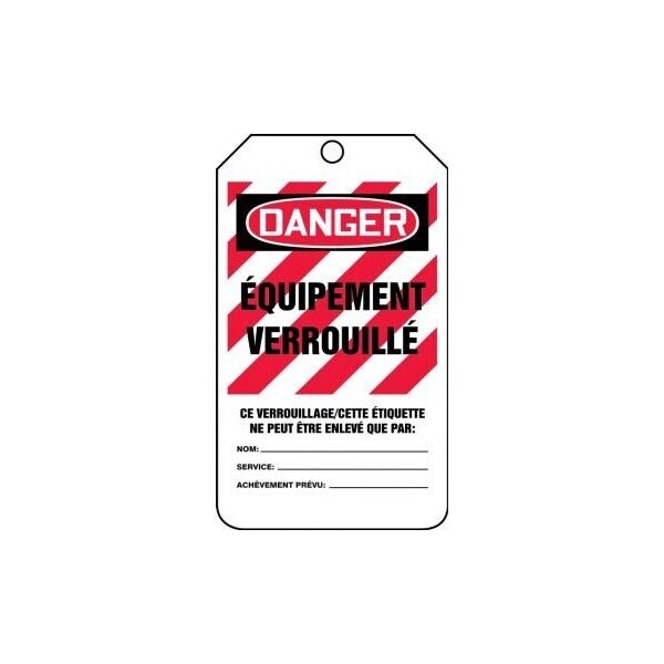 Accuform French Safety Tags, DANGER EQUIPMENT LOCKED OUT, 5.75in x 3.25in, RP-Plastic, 25PK - FRMLT410PTP