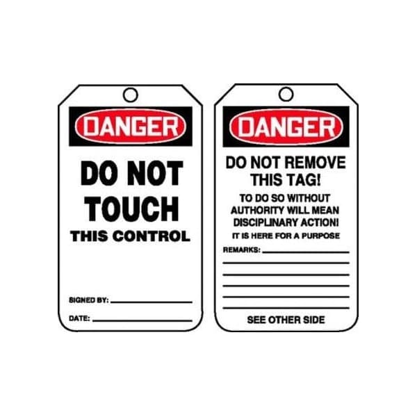 Accuform Safety Tags, DANGER DO NOT TOUCH THIS CONTROL, 5.75in x 3.25in, RP-Plastic, 25PK - MDT133PTP
