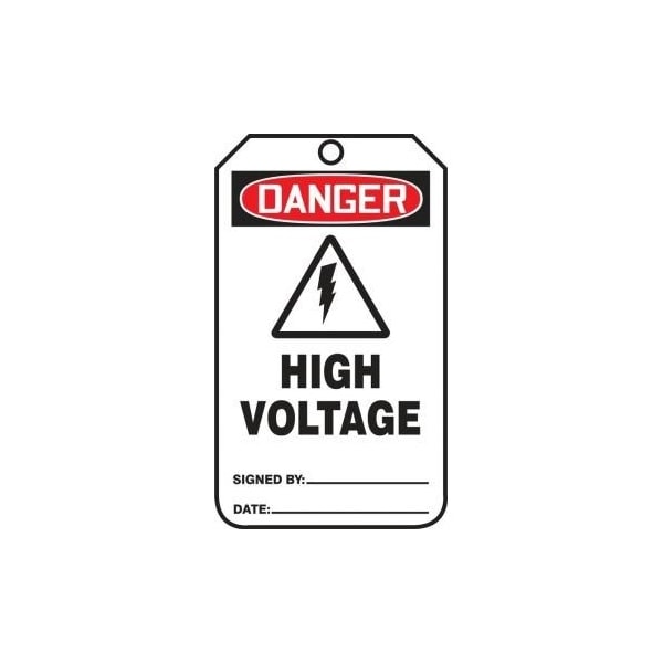 Accuform Safety Tags, DANGER HIGH VOLTAGE, 5.75in x 3.25in, RP-Plastic, 25PK - MDT003PTP