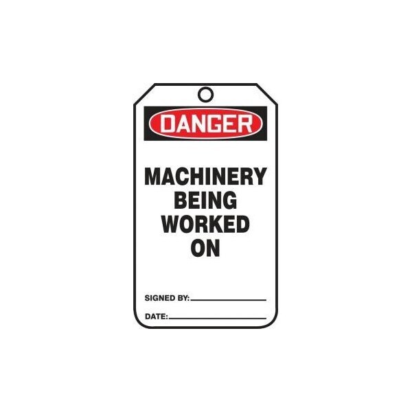 Accuform Safety Tags, DANGER MACHINERY BEING WORKED ON, 5.75in x 3.25in, RP-Plastic, 5PK - MDT157PTM