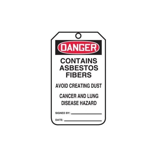 Accuform Safety Tags, DANGER CONTAINS ASBESTOS FIBERS AVOID CREATING DUST CANCER AND LUNG DISEASE HAZARD, 5PK - MDT155PTM
