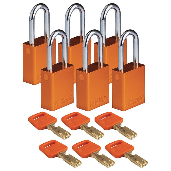 Brady Lockout Padlock, Al, Org, Key Different, PK6 - ALU-ORG-38ST-KD6PK