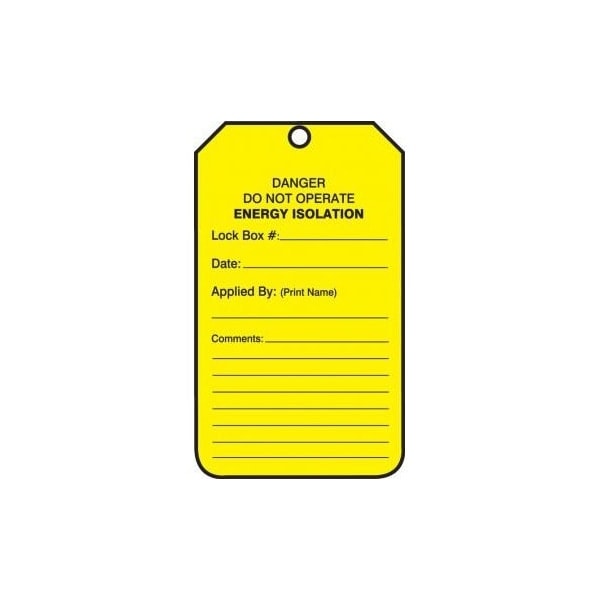 Accuform Safety Tags, DANGER DO NOT OPERATE ENERGY ISOLATION TAG, 5.75in x 3.25in, PF-Cardstock, 25PK - MDT401CTP