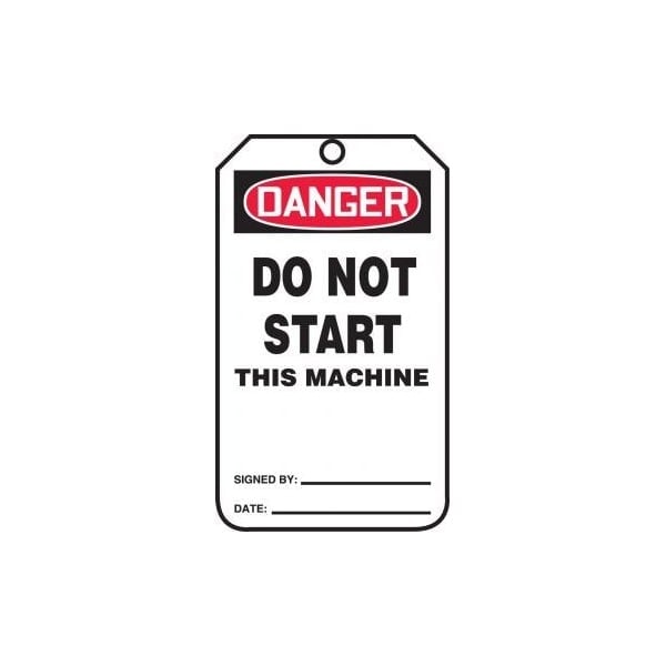 Accuform Safety Tags, DANGER DO NOT START THIS MACHINE, 8.5inx 3.875in, RP-Plastic, 25PK - MDT296PTP