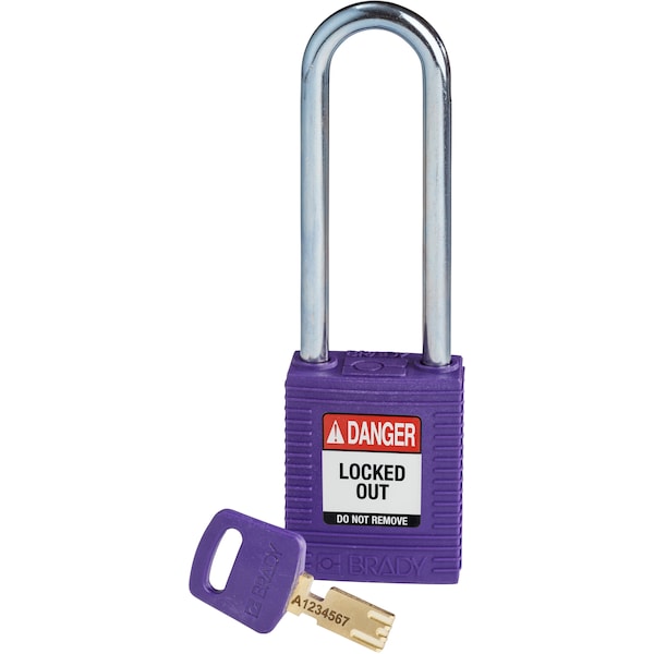 Brady Safekey Lockout Padlock Nylon Purple 3.0" Steel - NYL-PRP-76ST-KD