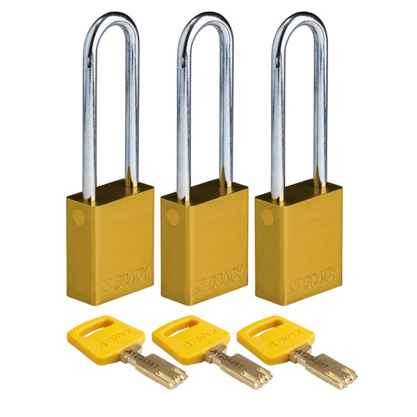 Brady Safekey Lockout Padlock Aluminum Yellow 3.0 - ALU-YLW-76ST-KA3PK