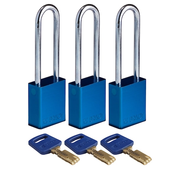 Brady Safekey Lockout Padlock Aluminum Blue 3.0" - ALU-BLU-76ST-KA3PK