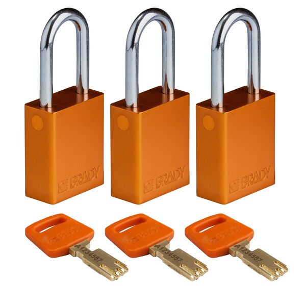 Brady Safekey Lockout Padlock Aluminum Orange 1.5 - ALU-ORG-38ST-KA3PK