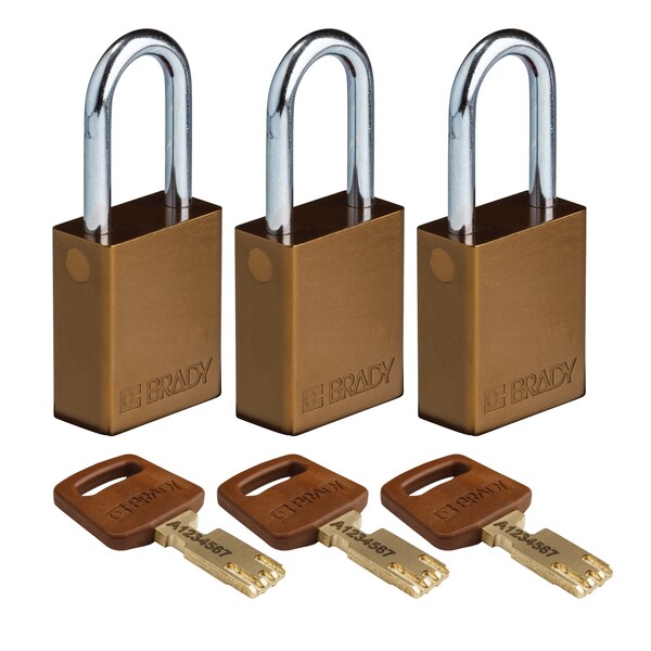 Brady Safekey Lockout Padlock Aluminum Brown 1.5" - ALU-BRN-38ST-KA3PK