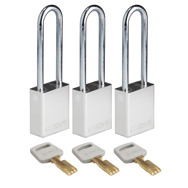 Brady Safekey Lockout Padlock Aluminum Silver 3.0 - ALU-SLV-76ST-KA3PK