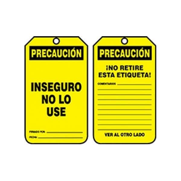 Accuform Spanish Safety Tags, CAUTION UNSAFE DO NOT USE, 5.75in x 3.25in, RP-Plastic, 5PK - SHMDT626PTM