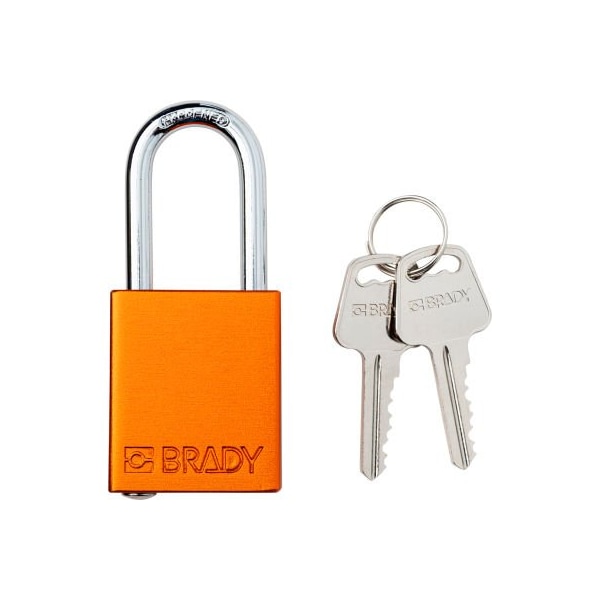 Brady Brady Safety Lockout Padlock, Keyed Different, 1-1/2in, Aluminum/Steel, Orange - SDAL-ORG-38ST-KD