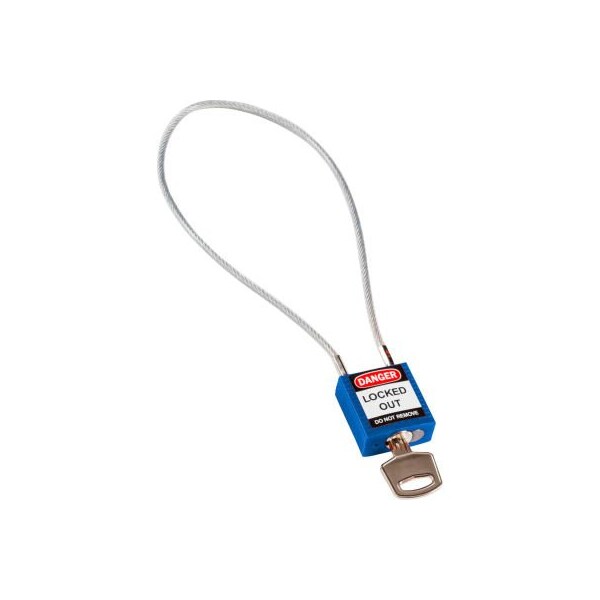 Brady Brady Cable Safety Padlock W/ Label, 8H Clearance Steel Cable, Blue - 146126