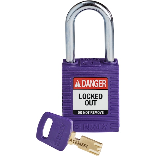 Brady Safekey Lockout Padlock Nylon Purple 1.5" Steel - NYL-PRP-38ST-KD