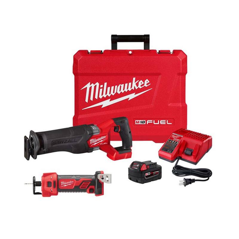 Si tradujera el título sería: Kit de sierra reciproca inalámbrica Milwaukee M18 FUEL 18V de iones de litio sin escobillas con herramienta rotativa de corte - 2821-21-2627-20.