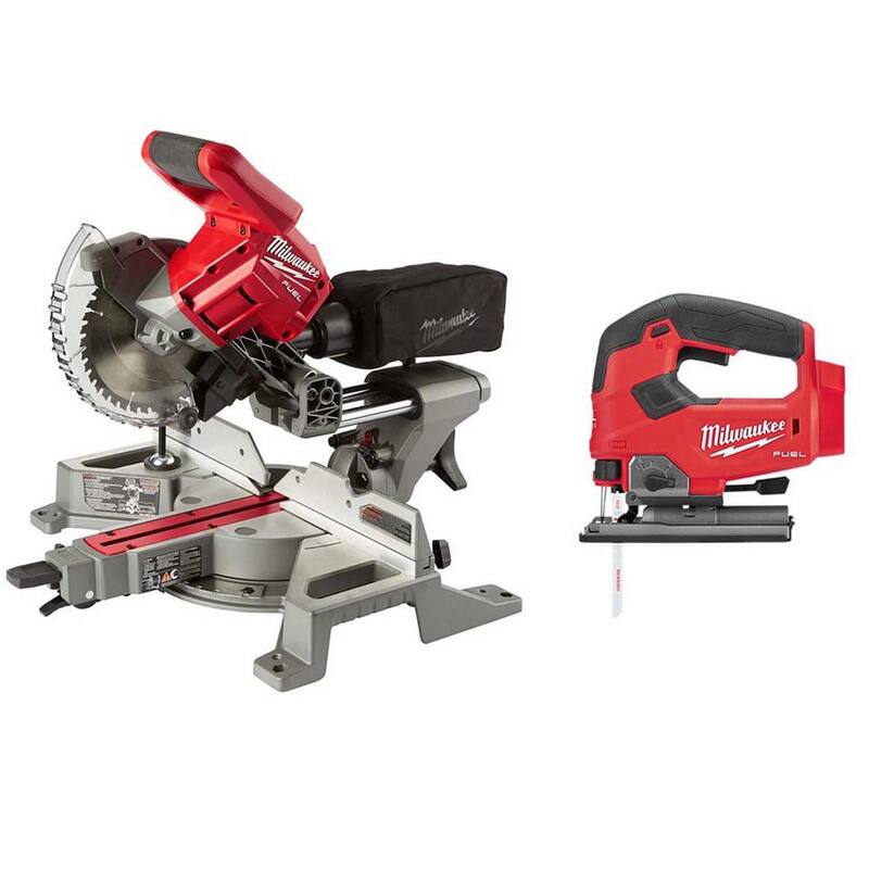 Sierra ingleteadora compuesta deslizante de bisel dual inalámbrica Milwaukee M18 FUEL 18V de 7-1/4 pulgadas con sierra caladora - 2733-20-2737-20