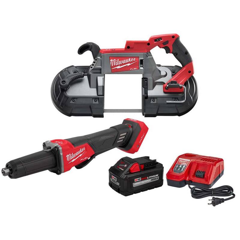 Milwaukee M18 FUEL 18V Sierra de cinta inalámbrica sin escobillas para cortes profundos con batería de iones de litio W/M18 FUEL Rectificadora de troqueles de velocidad variable y kit de inicio de 8.0Ah - 2729-20-2984-20-48-59-1880