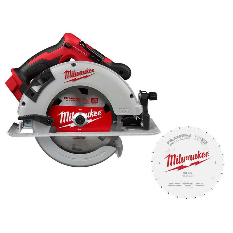 SiAlámbrica sin escobillas de iones de litio de 18V Milwaukee M18 7-1/4 pulgadas sierra circular (Herramienta solamente) con hoja de carburo de 24 dientes para enmarcar - 2631-20-48-40-0720