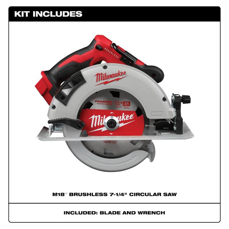 SiAlámbrica sin escobillas de iones de litio de 18V Milwaukee M18 7-1/4 pulgadas sierra circular (Herramienta solamente) con hoja de carburo de 24 dientes para enmarcar - 2631-20-48-40-0720
