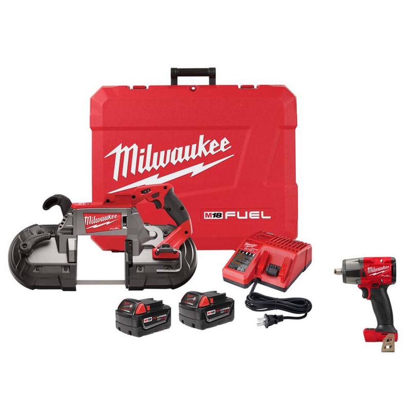 Si traduzco el título sin mencionar la marca del producto, sería: Kit de Sierra de Cinta Inalámbrica de Corte Profundo Milwaukee M18 FUEL de Iones de Litio de 18V sin escobillas con Llave de Impacto de 1/2 pulgadas - 2729-22-2962-20.