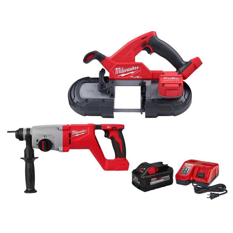 Si la marca del producto es "Milwaukee", entonces el título traducido al español sería:

Milwaukee M18 FUEL 18V Sierra de Cinta Compacta Inalámbrica sin Escobillas de Iones de Litio con Martillo Rotativo SDS Plus de 1 in. y Kit de Inicio de 8.0ah - 2829-20-2613-20-48-59-1880
