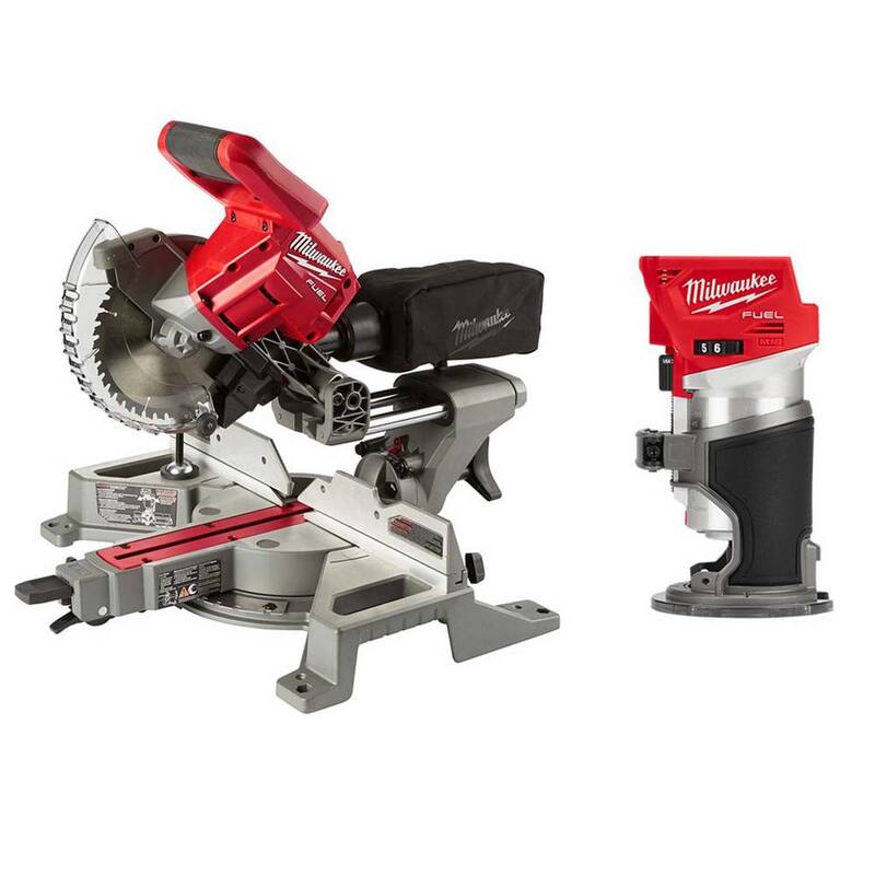 Sierra ingletadora compuesta deslizante de bisel doble sin cable Milwaukee M18 FUEL 18V de ion de litio de 7-1/4 pulgadas con enrutador compacto - 2733-20-2723-20.