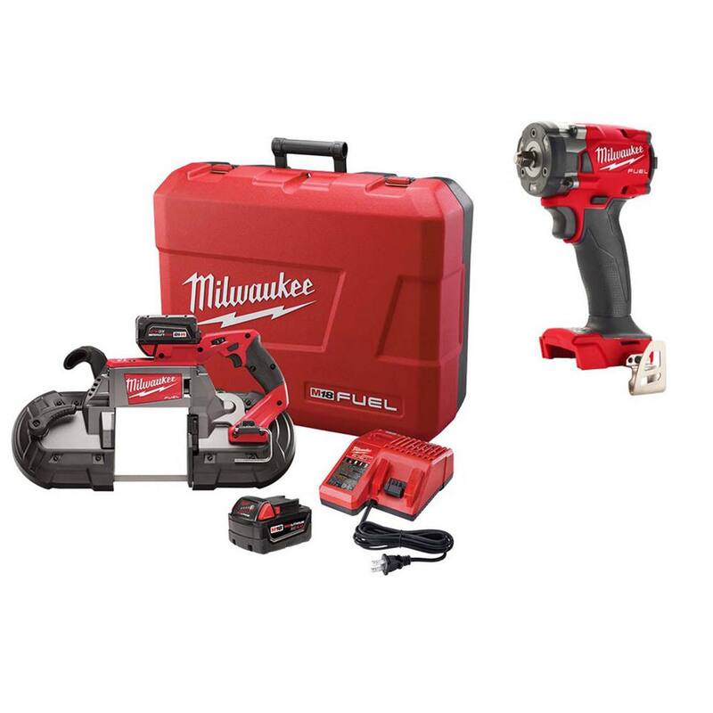 Si lo traduce a "Milwaukee M18 FUEL 18-Volt Lithium-Ion Brushless Cordless Deep Cut Band Saw Kit con llave de impacto compacta M18 FUEL", manteniendo el nombre de la marca del producto sin traducir.
