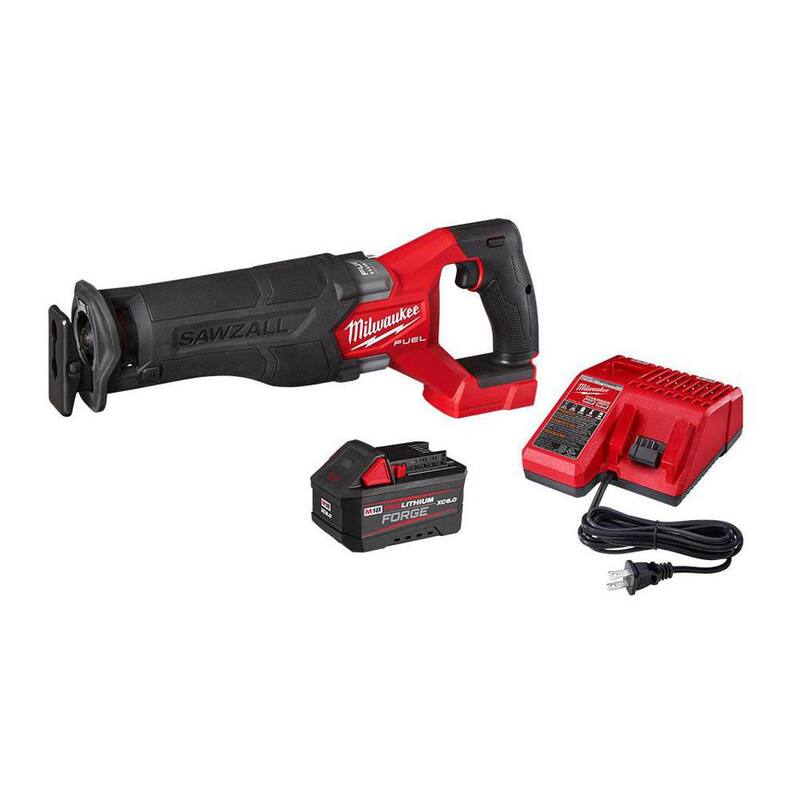Kit de sierra recíproca inalámbrica sin escobillas Milwaukee M18 FUEL 18V de iones de litio con sierra alternativa Sawzell, con 1 batería FORGE de 6.0Ah, juego de hojas (11 piezas) - 2821-21F-48-00-1788T