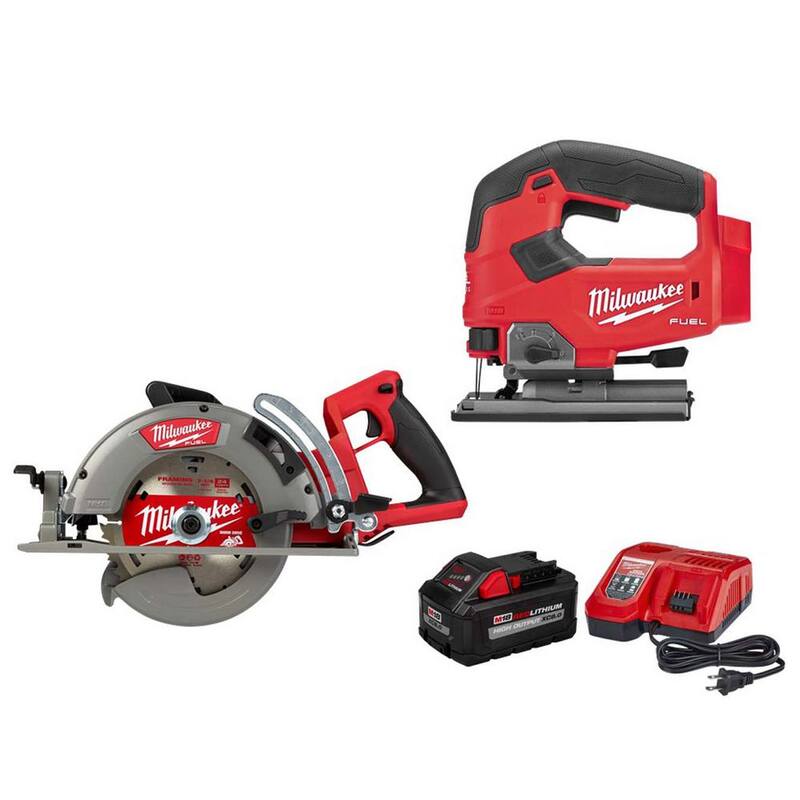 Sierra de calar inalámbrica Milwaukee M18 FUEL 18V de iones de litio con motor sin escobillas y 7-1/4 pulgadas de sierra circular y kit de inicio de 8.0ah - 2737-20-2830-20-48-59-1880