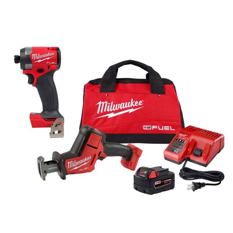 Kit de sierra recíproca inalámbrica Milwaukee M18 FUEL de 18 voltios con tecnología de iones de litio sin escobillas, junto con un controlador de impacto de 1/4 de pulgada Hex - 2719-21-2953-20.