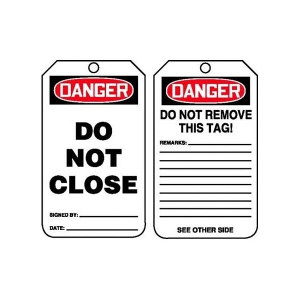 Accuform Safety Tags, DANGER DO NOT CLOSE, 5.75in x 3.25in, Self-Laminating RP-Plastic, 5PK - MDT199LPM