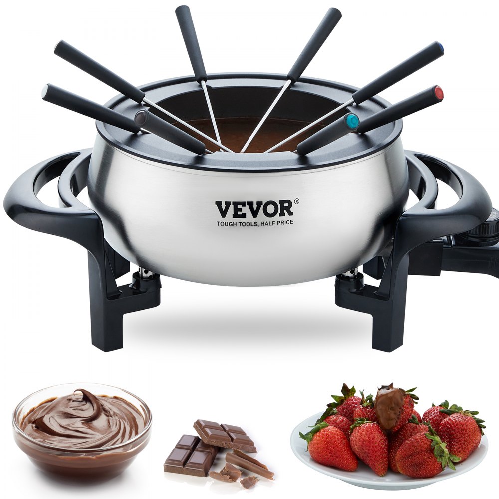 VEVOR Electric Fondue Pot Set for Cheese & Chocolate, 3 Quart Chocolate Melting Warmer, Stainless Steel Fondue Maker with Temperature Control and 8 Forks, for Hors d'Oeuvres, Entrees, and Desserts - QKLRHG31000W1WNMRV1