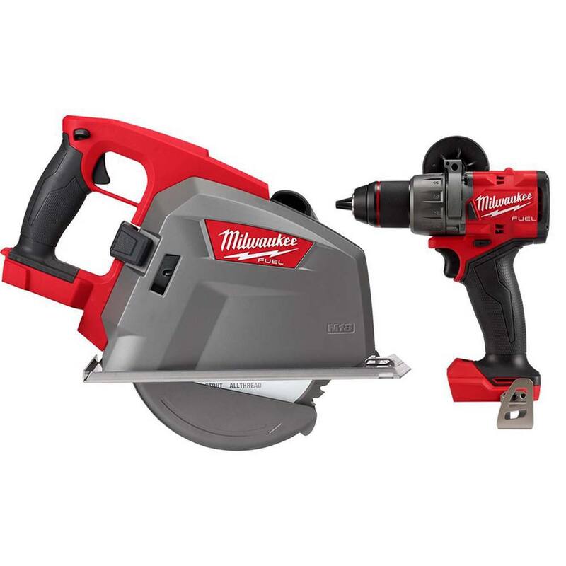 Sierra circular inalámbrica de corte de metal Milwaukee M18 FUEL de 18 V y 8 pulgadas con función de taladro/martillo de 1/2 pulgadas - 2982-20-2904-20