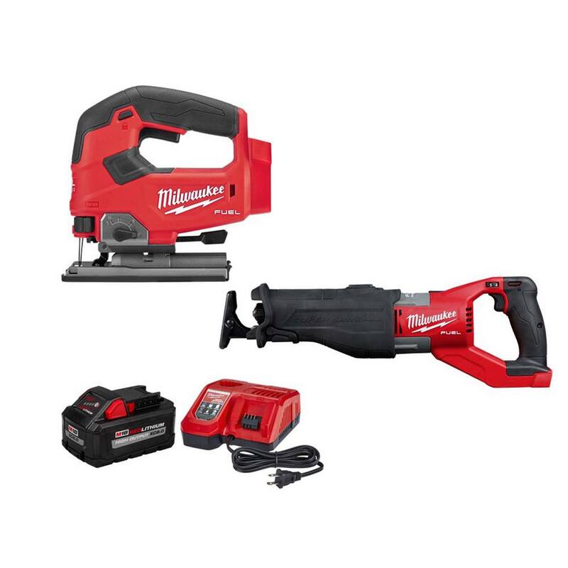 Sierra de calar inalámbrica sin escobillas de 18V Milwaukee M18 FUEL con batería de iones de litio y kit inicial de 8.0ah con SAWZALL - 2737-20-2722-20-48-59-1880