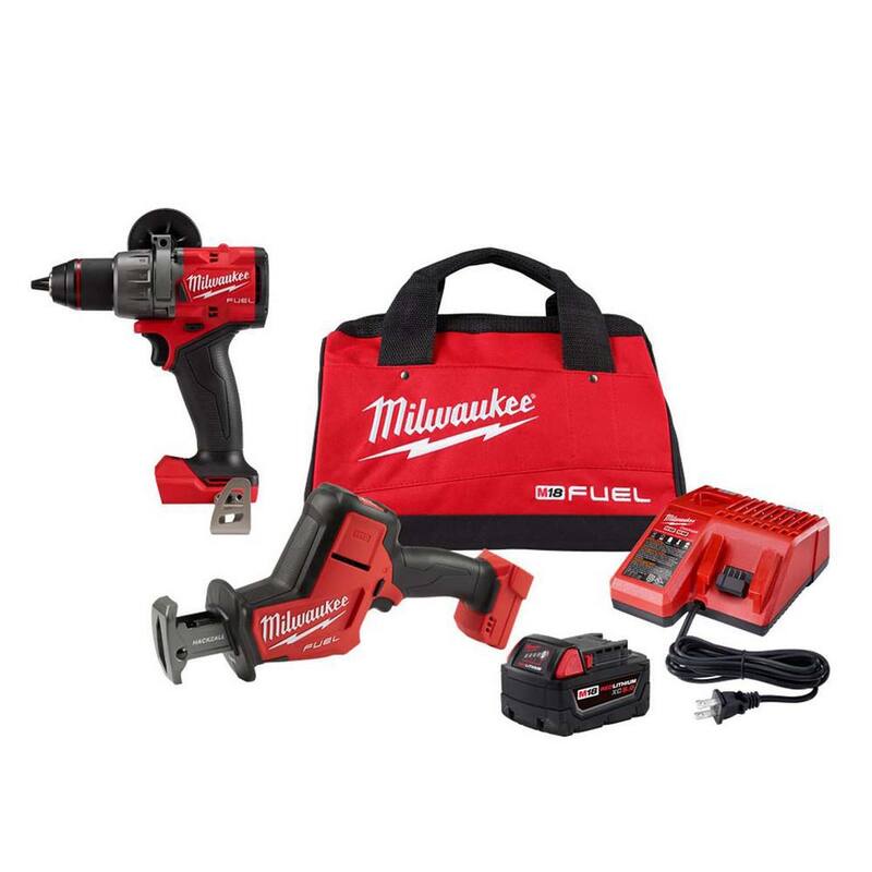Milwaukee M18 FUEL 18-Volt Lithium-Ion Brushless Cordless HACKZALL Kit de sierra reciproca con taladro/martillo FUEL de 1/2 pulgadas - 2719-21-2904-20