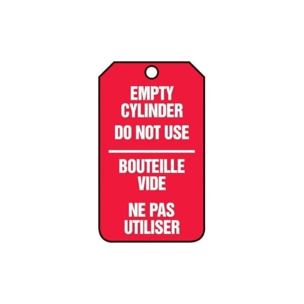 Accuform French Bilingual Safety Tags, EMPTY CYLINDER DO NOT USE, 5.75in x 3.25in, RP-Plastic, 25PK - FBMGT202PTP
