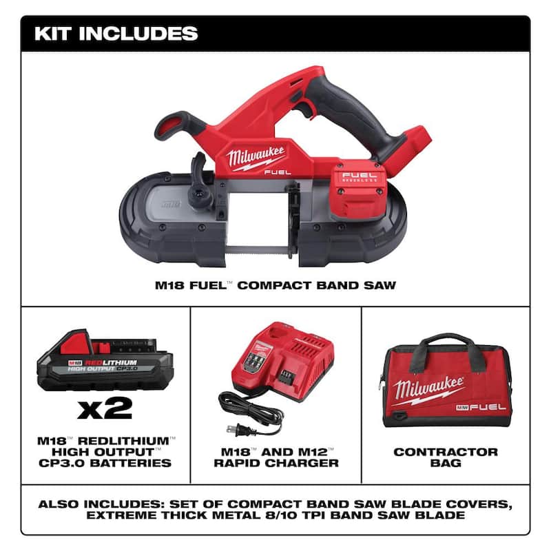 Kit de sierra de cinta compacta inalámbrica Milwaukee M18 FUEL de 18 voltios de iones de litio sin escobillas con controlador de impacto hexagonal de 1/4 de pulgada FUEL - 2829-22-2953-20