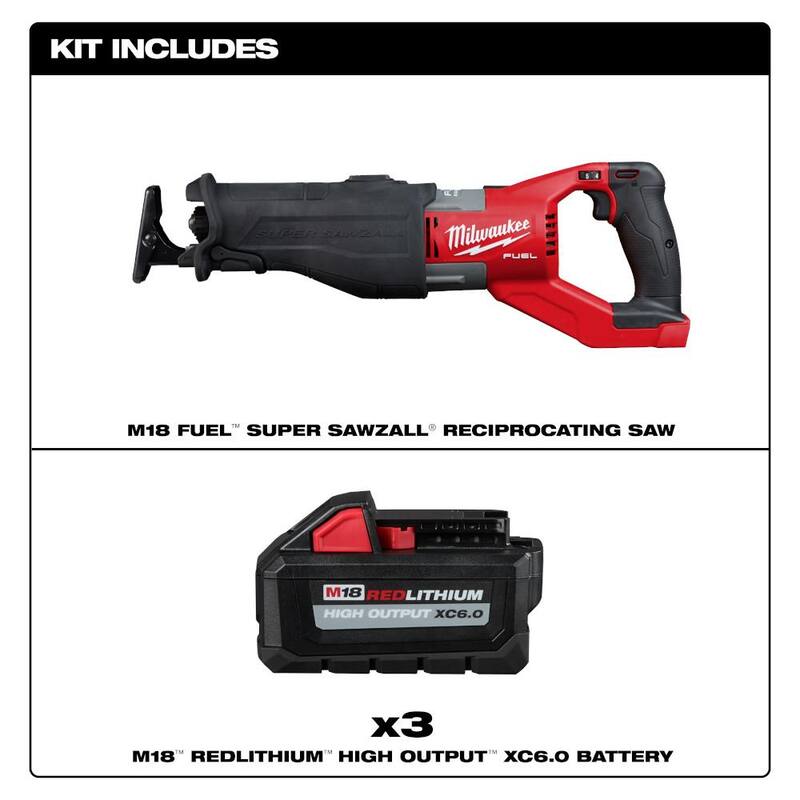 Milwaukee M18 FUEL 18V Lith-Ion Brushless Cordless Super SAWZALL Sierra recíproca con pack de baterías de alto rendimiento de 6.0Ah - 2722-20-48-11-1865-48-11-1862.